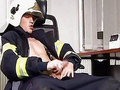 hunky firefighter masturbates in office