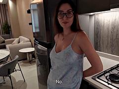 Alina Rai Pushes Panties Aside for Stepsons Head, Gags on Huge Cock Then Swallows