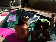 Great group anus fun by the pool