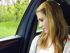 Hitchhiking teen slut thanks her driver