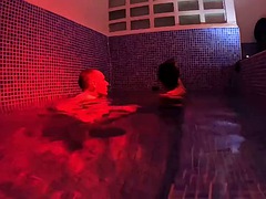 Fuck in public spa footjob and creampie for naughty girl with big tits