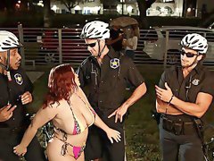 Cops share chubby MILF's wet holes in dirty gangbang