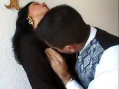 Waiter Spunks In Stockinged Slut's Mouth