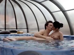 Old Guy Tenderly Fucks Sexy Brunette After Relax In The Jacuzzi