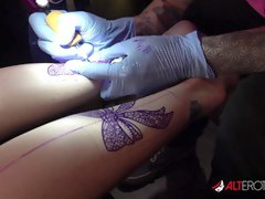 Katie Monroe gets tattooed and double dicked down