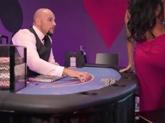 Lucky guy got a chance to bang ebony darling Ember Snow after a card game