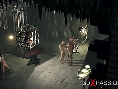 Young fashion girl captive gets fucked hard by big monsters in the dark dungeon