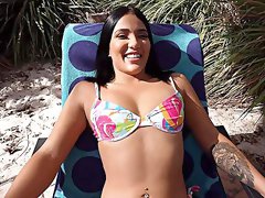 Hot Latina brunette juiced on her pierced nipples after great sunny sex