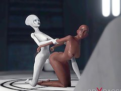 Alien dickgirl fucks ebony slave in space stati